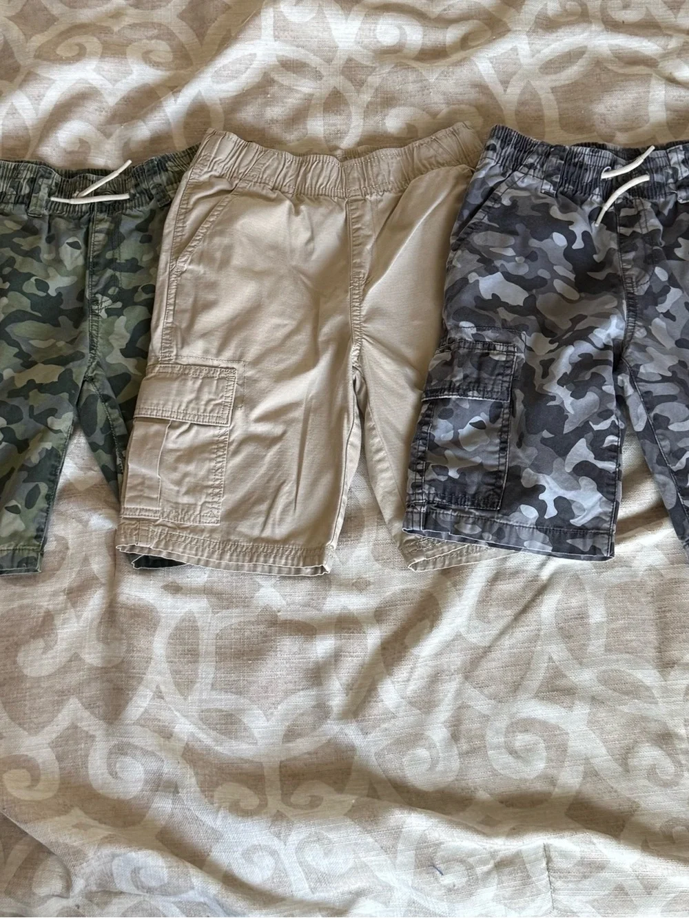 The Children's Place Boys Cargo Shorts Trio - Green Camo, Tan, Gray Camo
